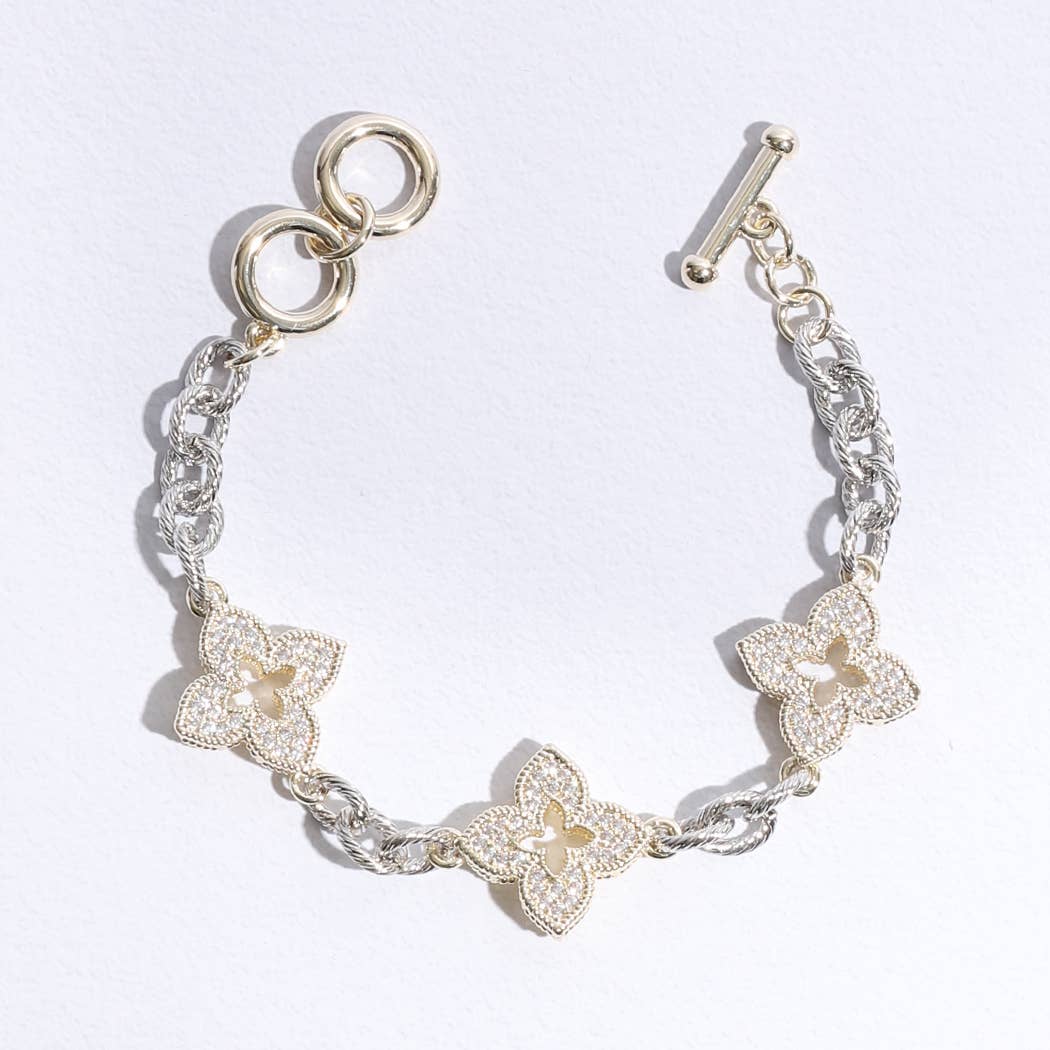 Lucky 3 Clover Pave Clover Mop Link Bracelet: BK / ONE SIZE