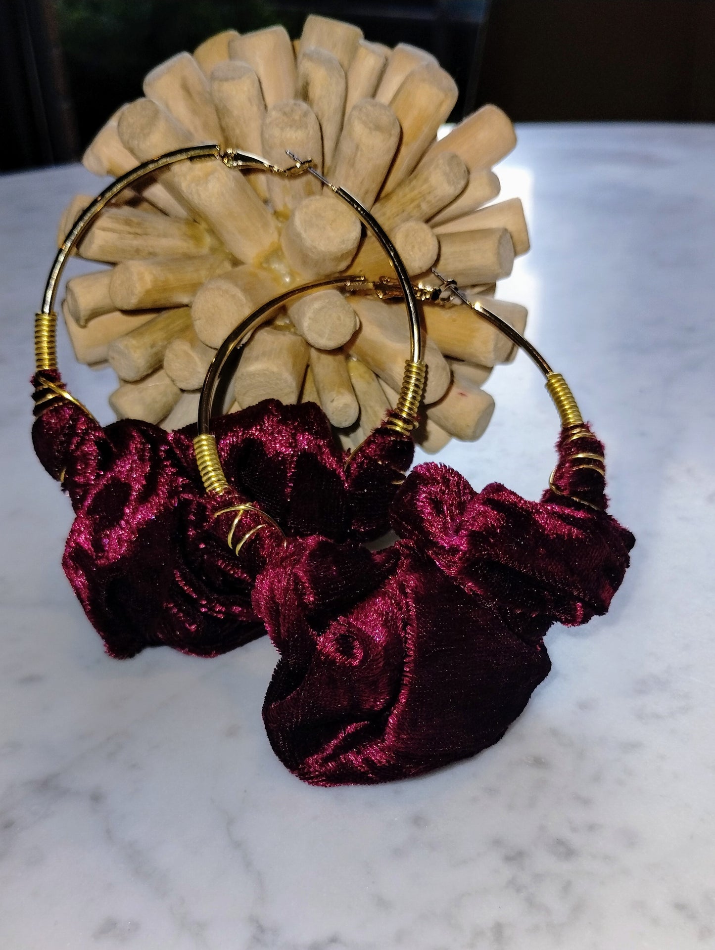 Crushed Velvet-Burgundy-Queen Hoops