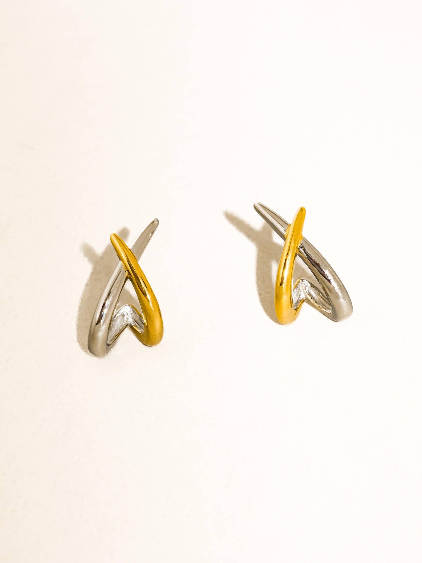 Staven 18K Gold Non-Tarnish Two Tone Crossover Earrings: Multi-Colored