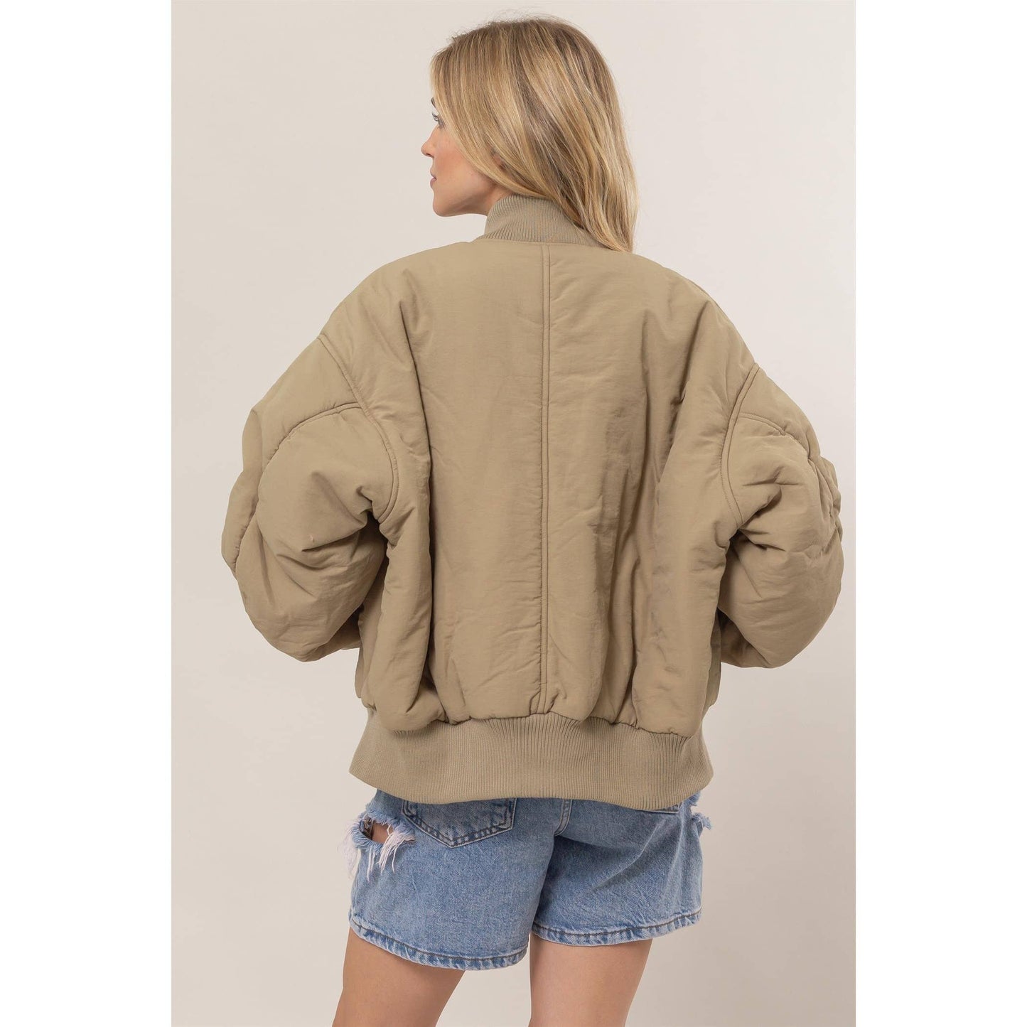 Oversized Bomber Puffer Jacket: BLACK / S-M-L(1-1-1)