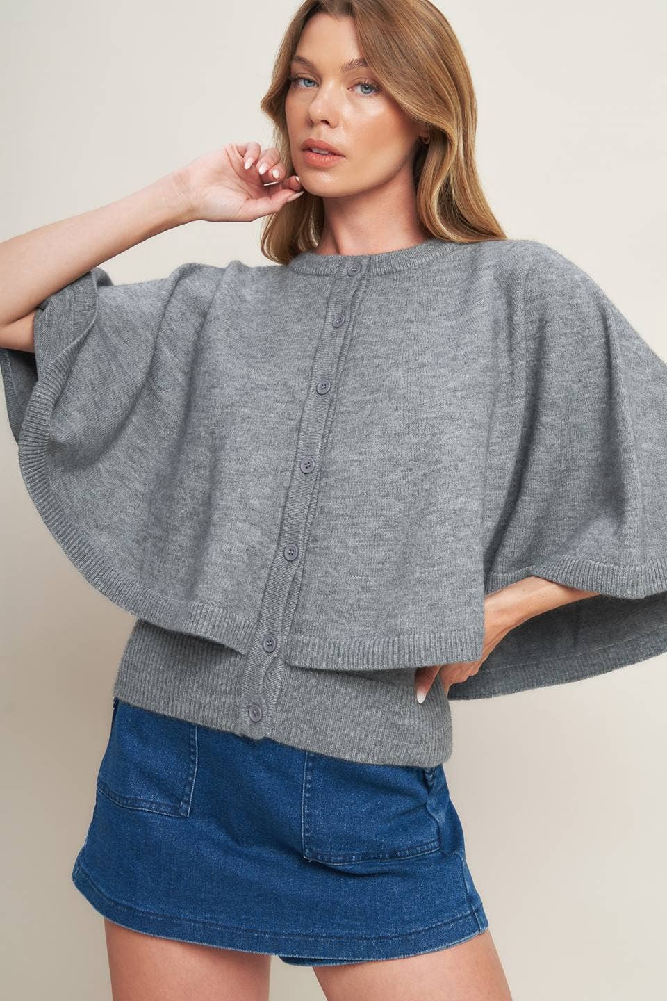 A capelet sweater knit top - HEATHER GREY Contemporary