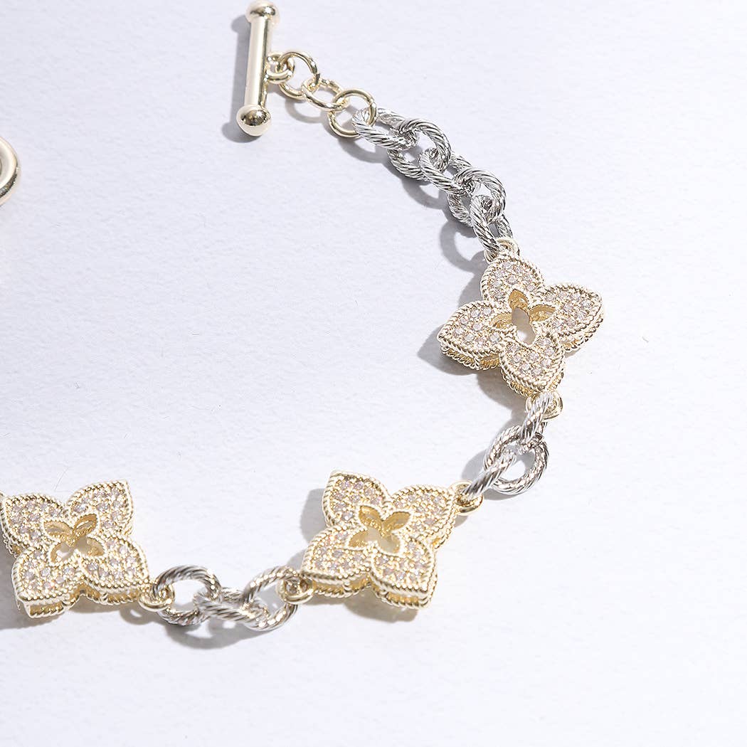 Lucky 3 Clover Pave Clover Mop Link Bracelet: BK / ONE SIZE