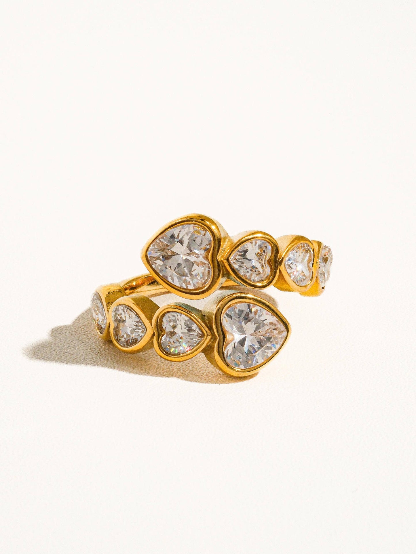 Wyatt 18K Gold Non-Tarnish Rhinestone Heart Ring: Yellow Gold / 7