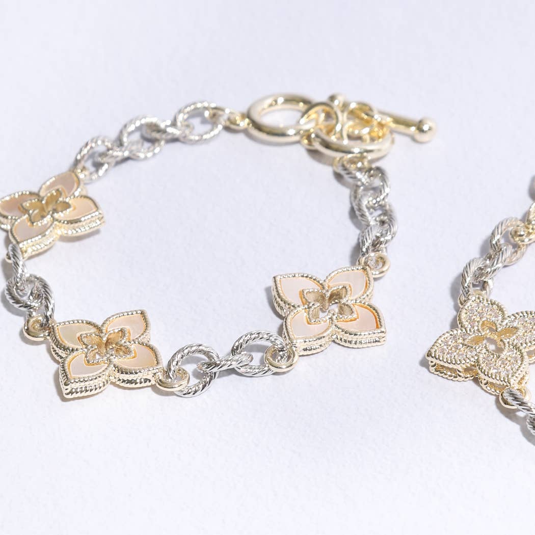 Lucky 3 Clover Pave Clover Mop Link Bracelet: BK / ONE SIZE
