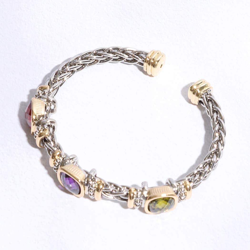 Square Multi CZ Bangle Bracelet 5MM: BKDM / ONE SIZE