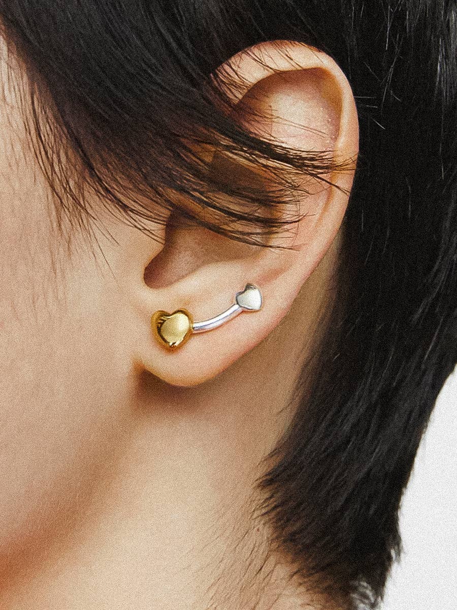 Corinne 18K Gold Non-Tarnish Two Tone Heart Stud: Multi-Colored