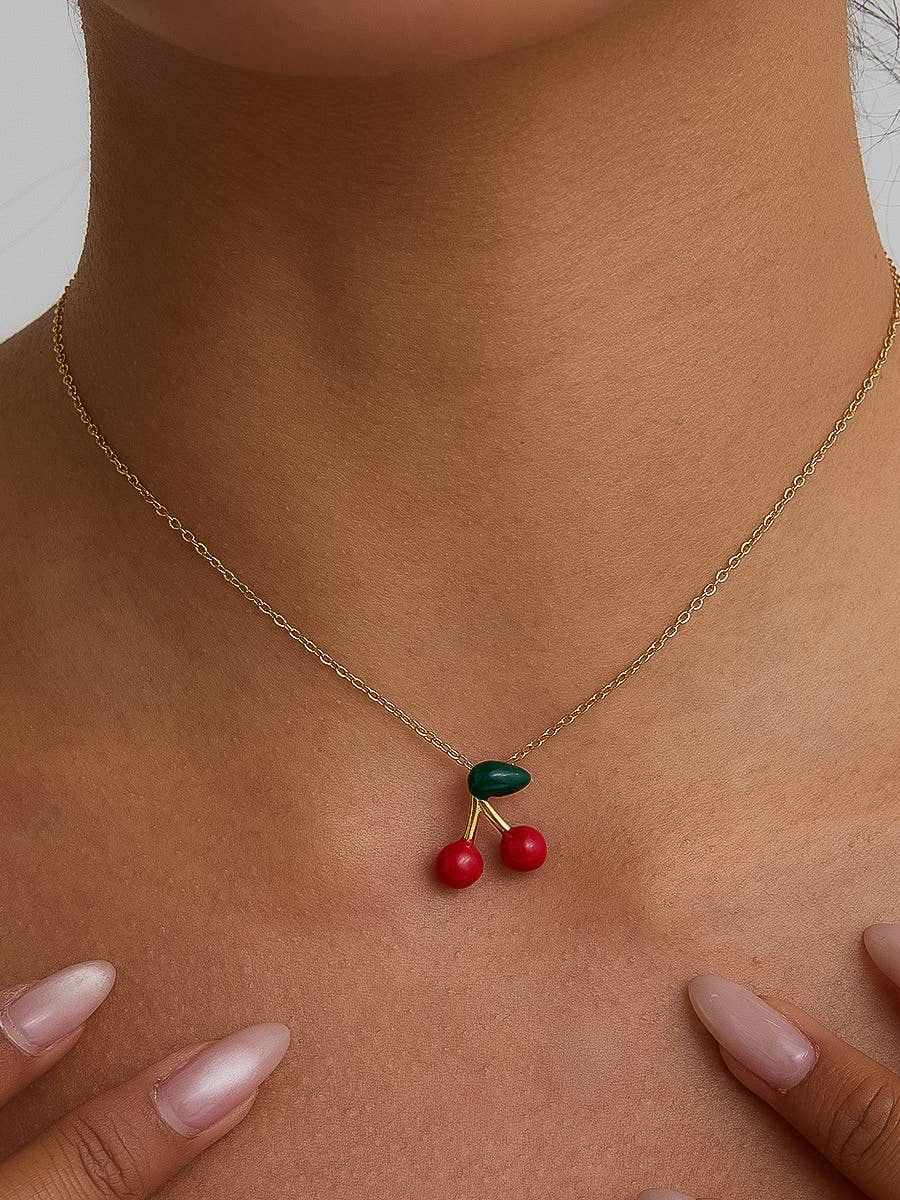 Mûre 18K Gold Non-Tarnish Vintage Cherry Necklace: Red