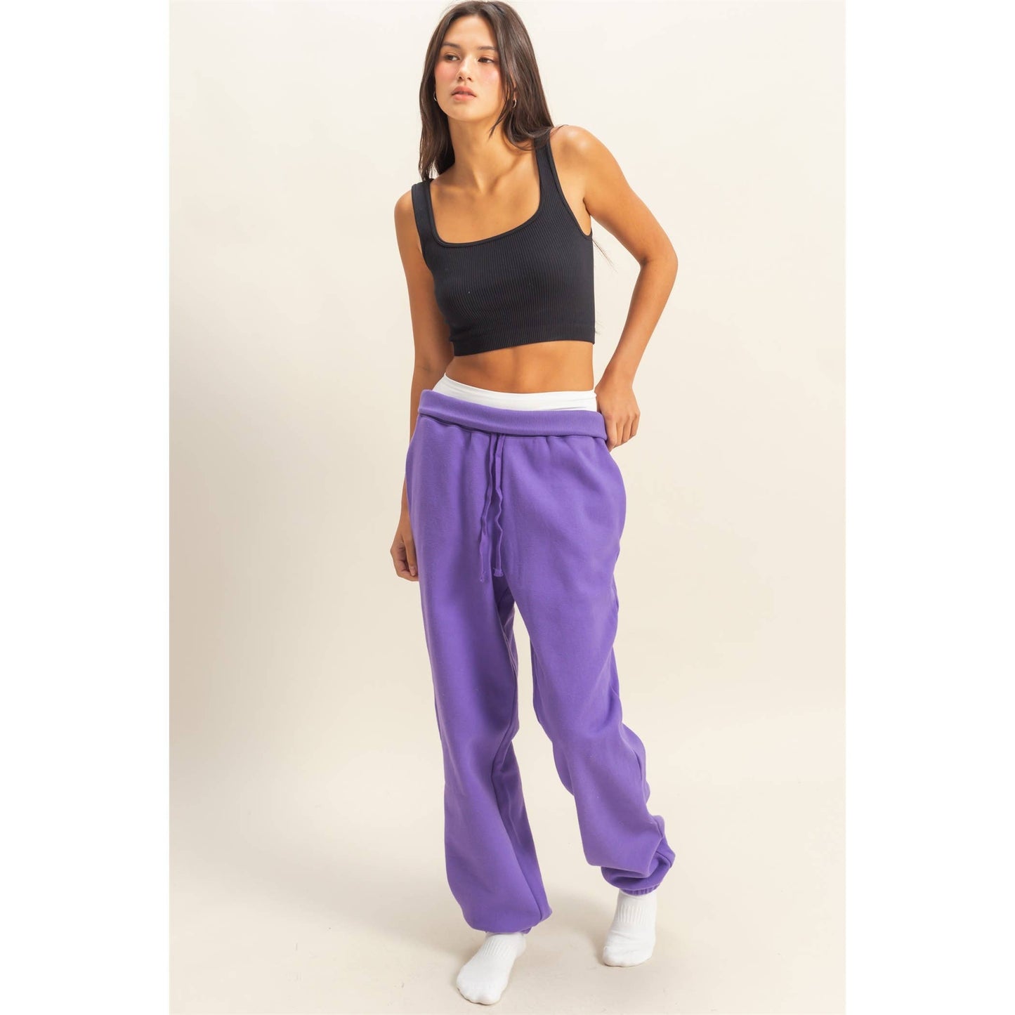 High-Waist Jogger Pants: DUSTY PINK / S-M-L(2-2-2)