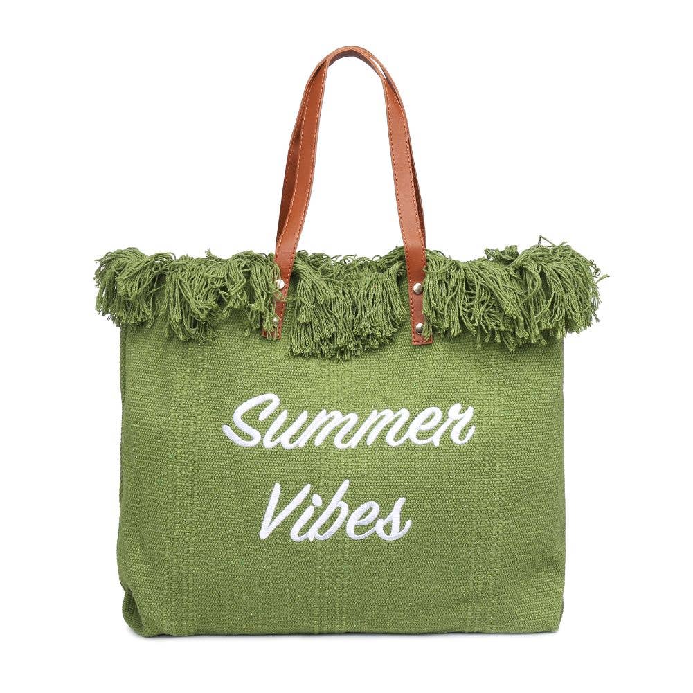 Summer Vibes Fringe Beach Tote: Sage