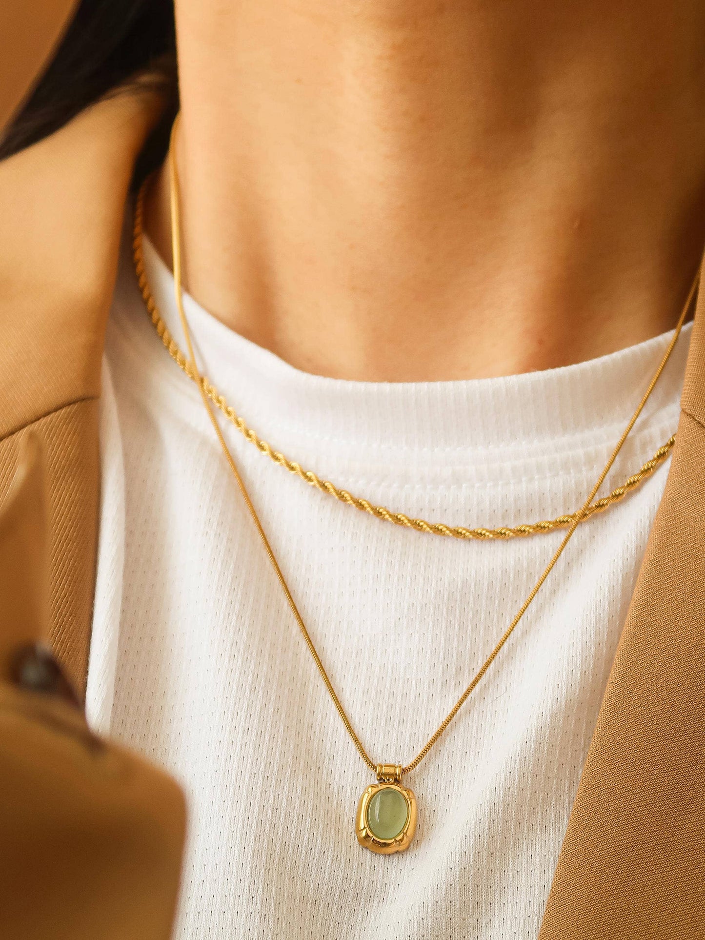 Dax 18K Gold Non-Tarnish Natural Stone Necklace: Brown