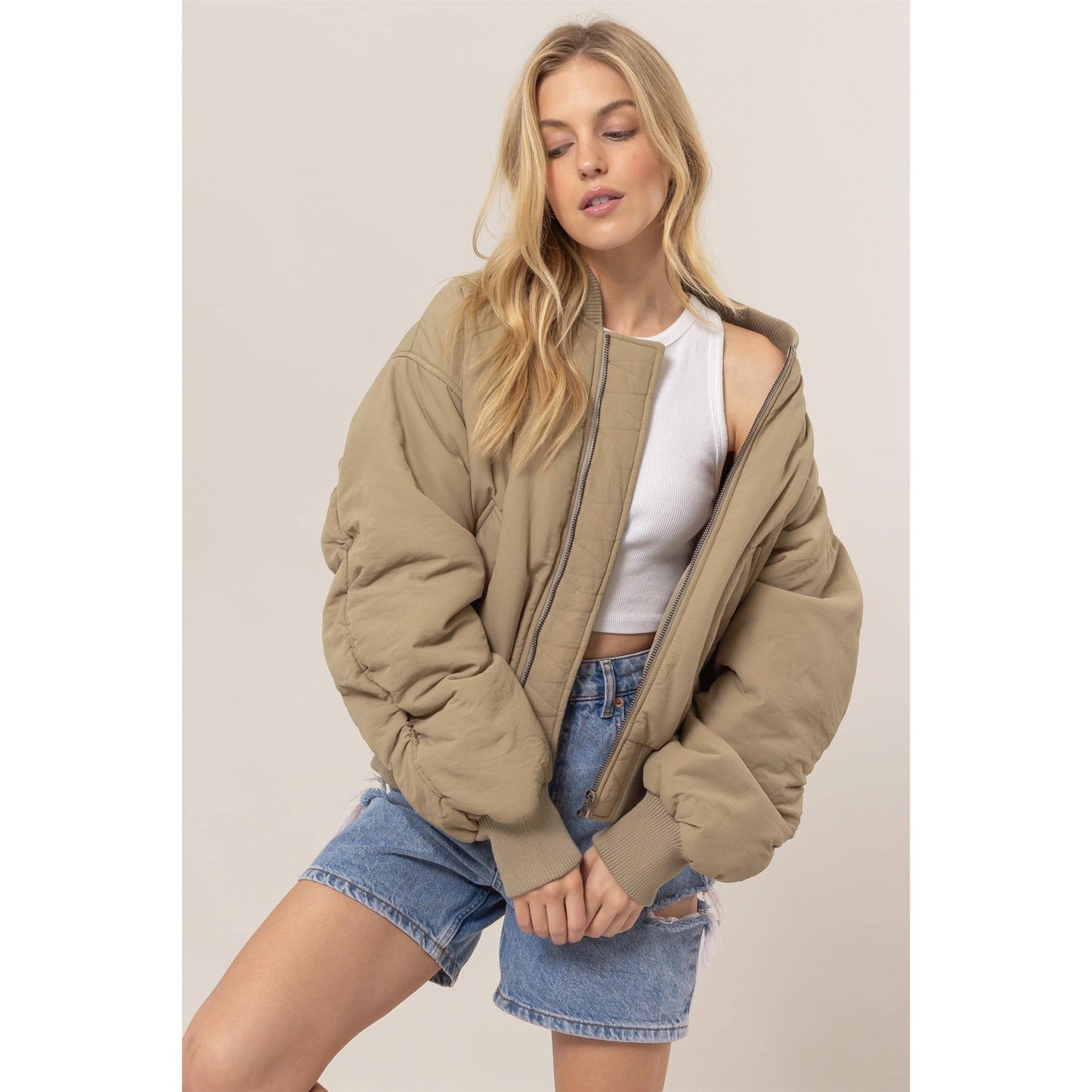 Oversized Bomber Puffer Jacket: BLACK / S-M-L(1-1-1)