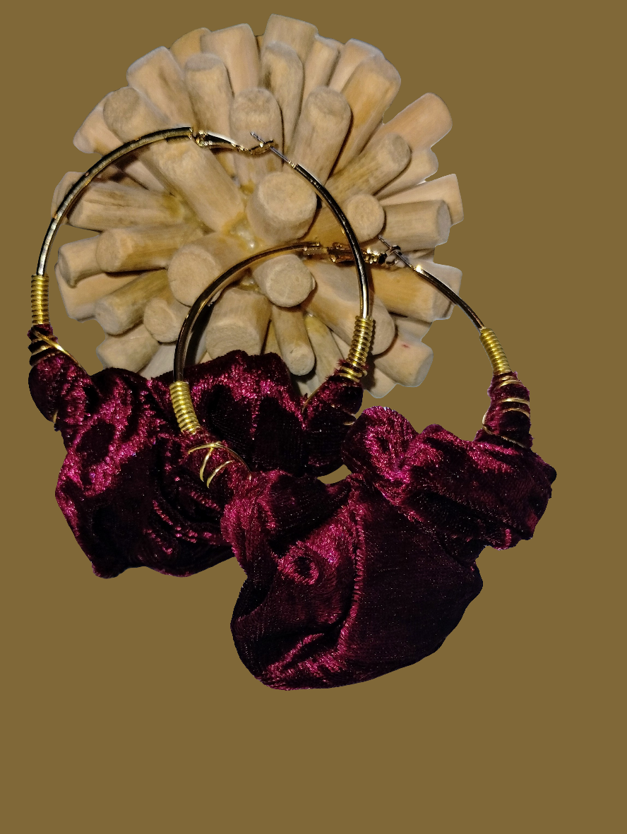 Crushed Velvet-Burgundy-Queen Hoops