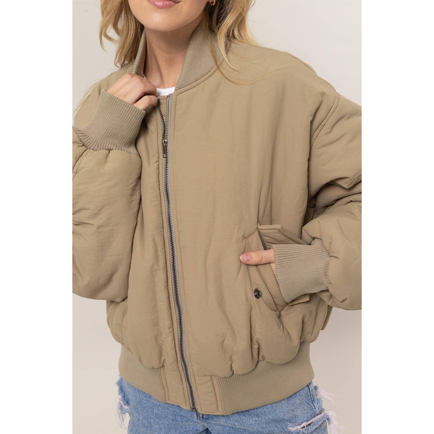 Oversized Bomber Puffer Jacket: BLACK / S-M-L(1-1-1)