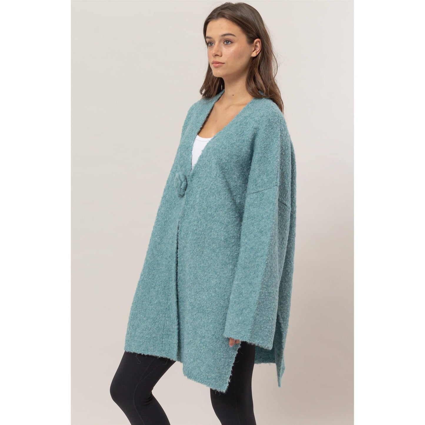 Front Rosette Long Sweater Cardigan : OCEAN Blue