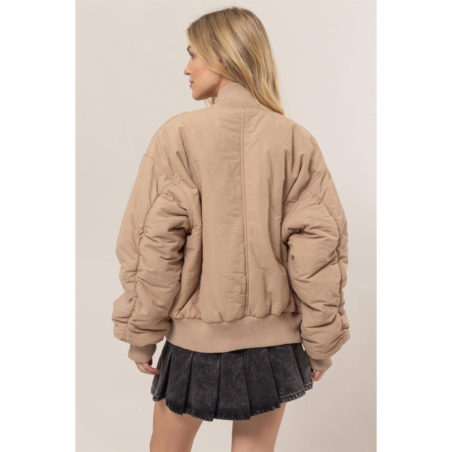 Oversized Bomber Puffer Jacket: BLACK / S-M-L(1-1-1)
