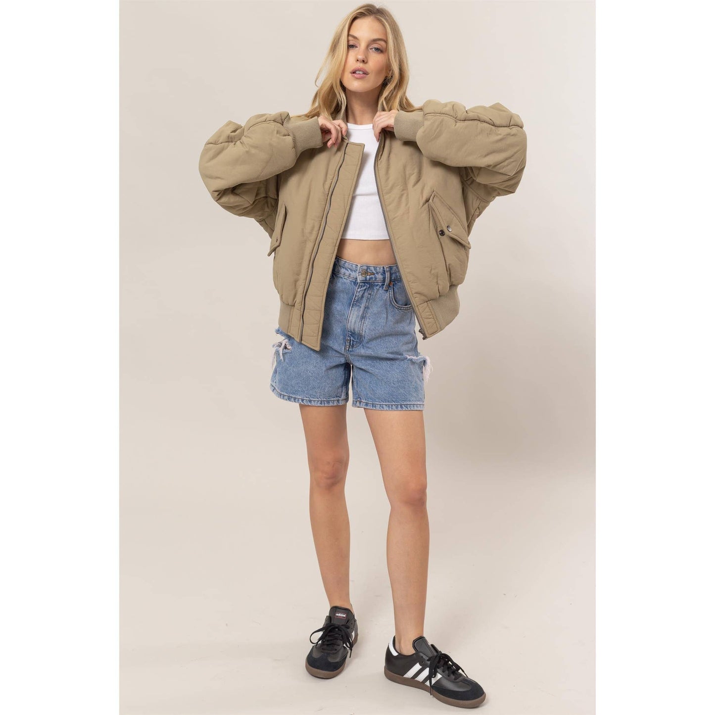 Oversized Bomber Puffer Jacket: BLACK / S-M-L(1-1-1)