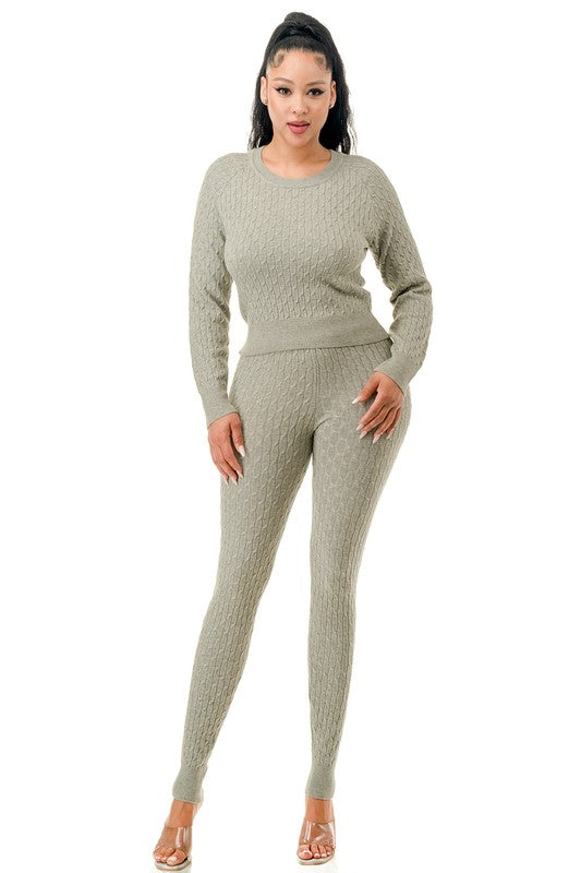 Women's cable knit sweater & pants set | On the Go pants Set