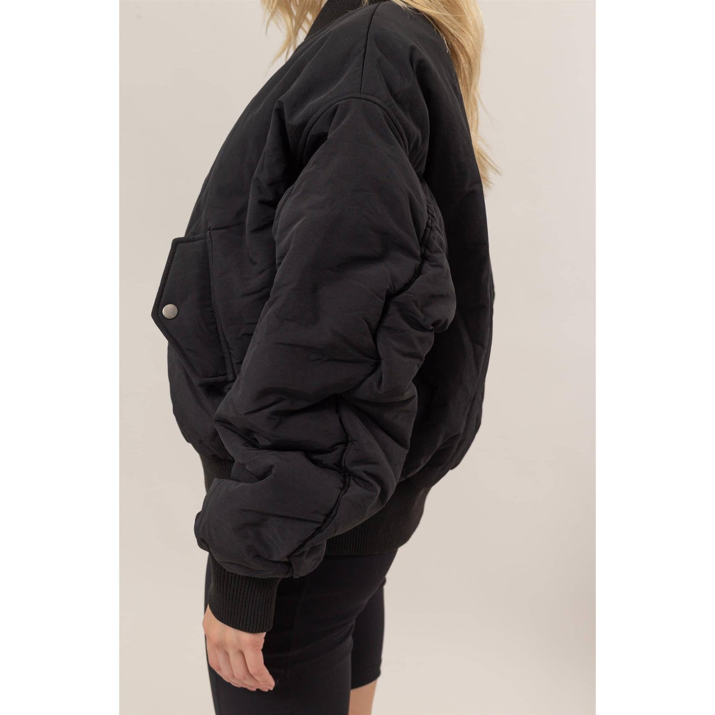 Oversized Bomber Puffer Jacket: BLACK / S-M-L(1-1-1)