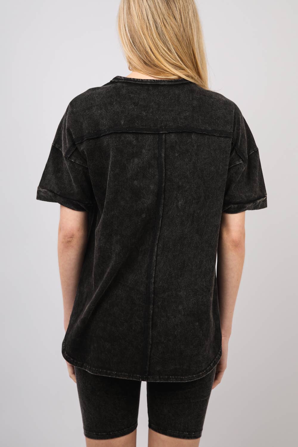 Comfy 2- Piece Washed Biker Set Top & Shorts: Black