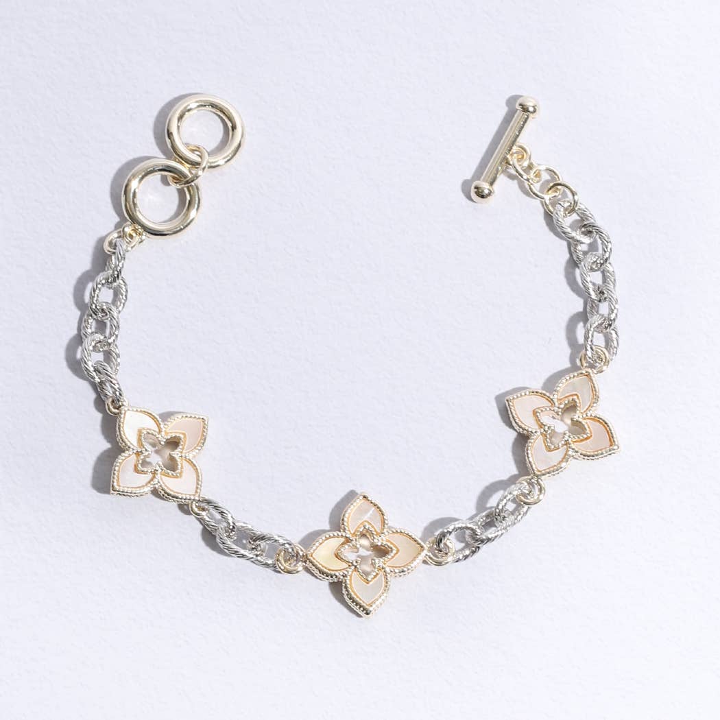 Lucky 3 Clover Pave Clover Mop Link Bracelet: BK / ONE SIZE