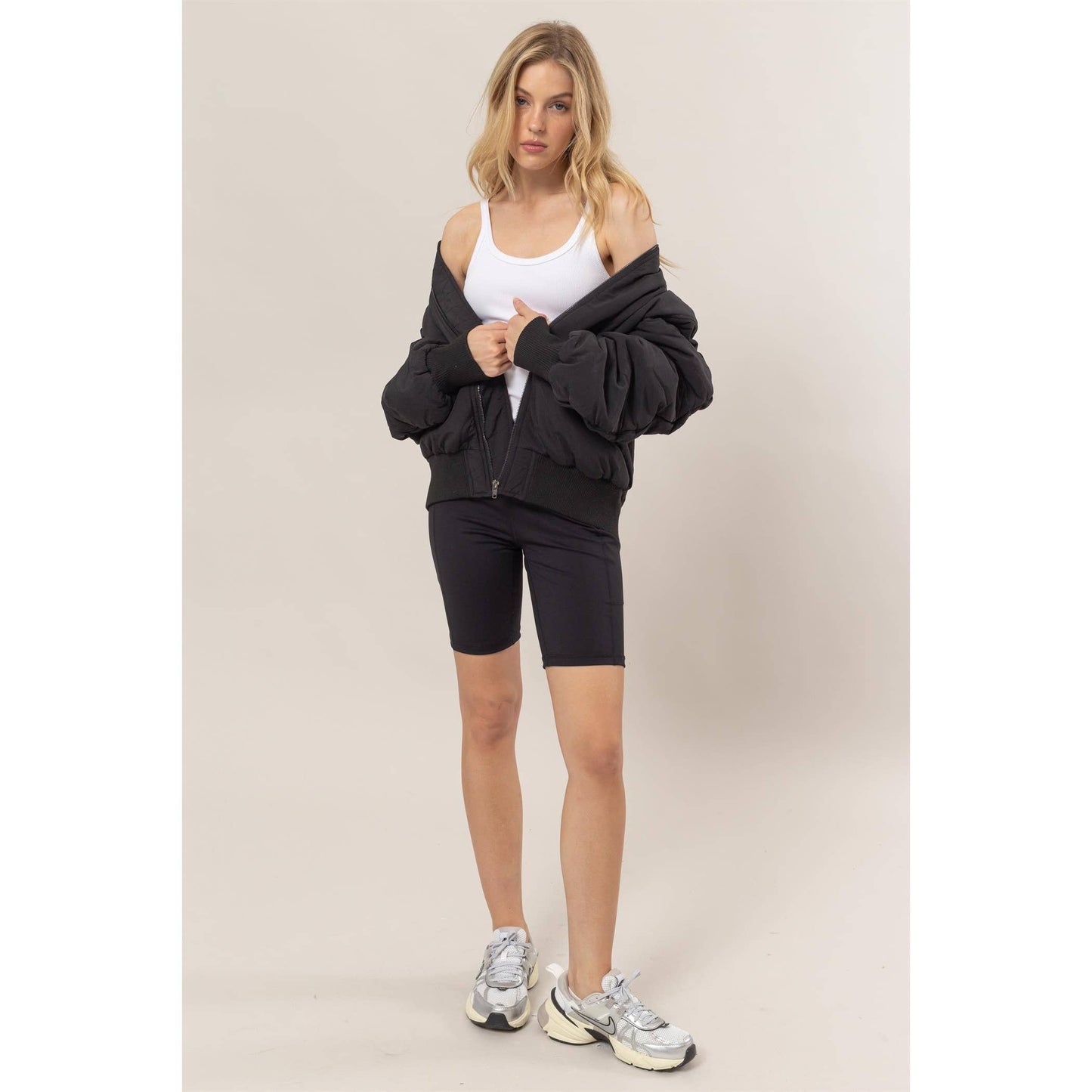 Oversized Bomber Puffer Jacket: BLACK / S-M-L(1-1-1)