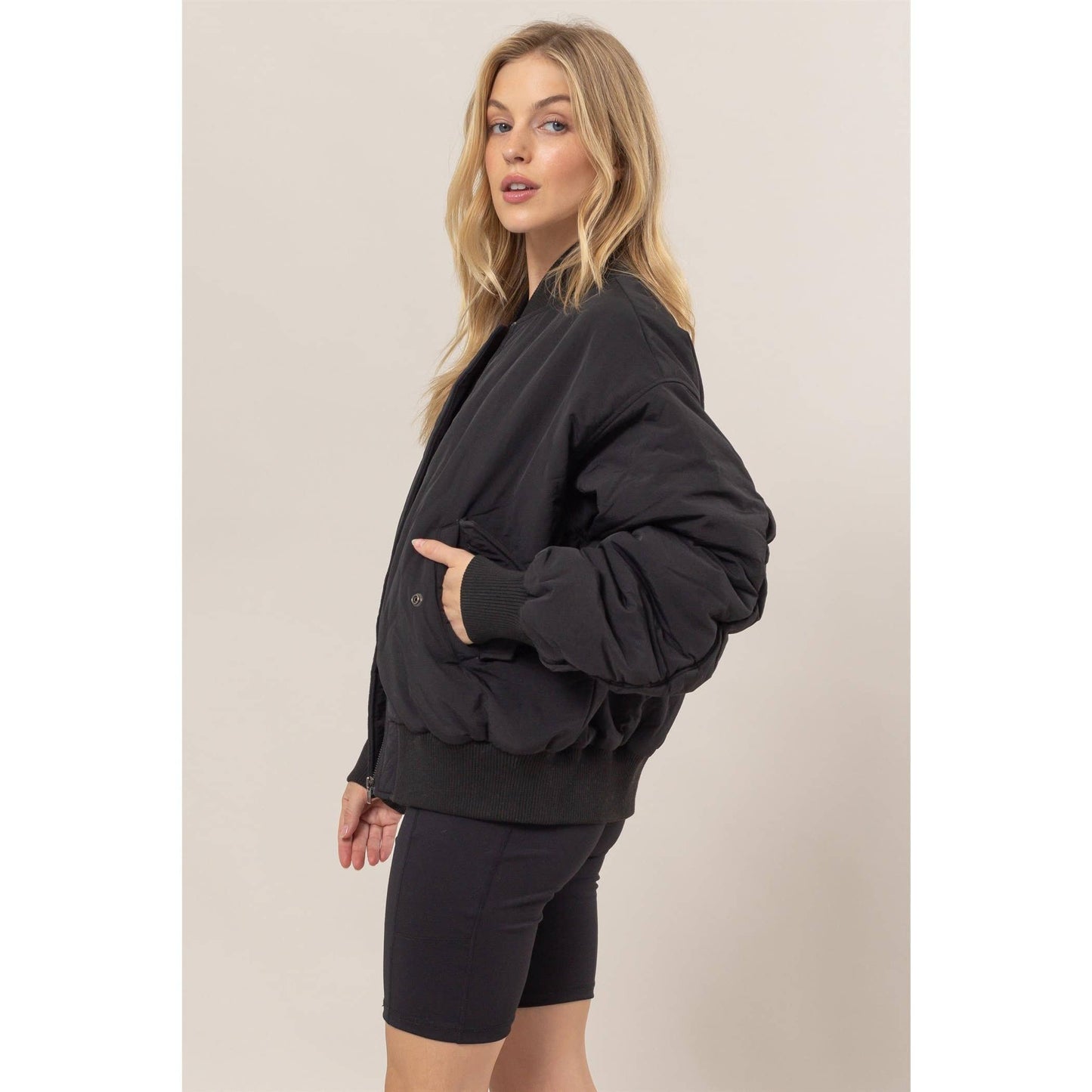 Oversized Bomber Puffer Jacket: BLACK / S-M-L(1-1-1)