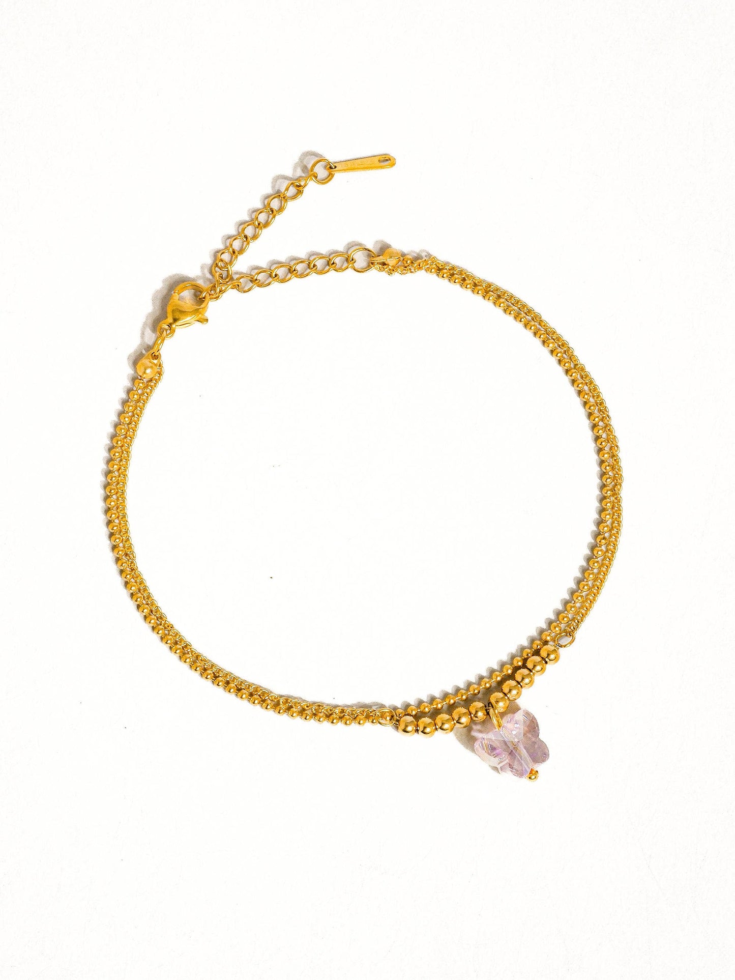 Balvin 18K Gold Non-Tarnish Layered Butterfly Anklets: Yellow Gold
