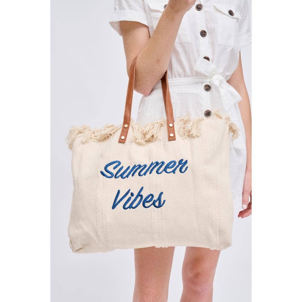 Summer Vibes Fringe Beach Tote: Sage