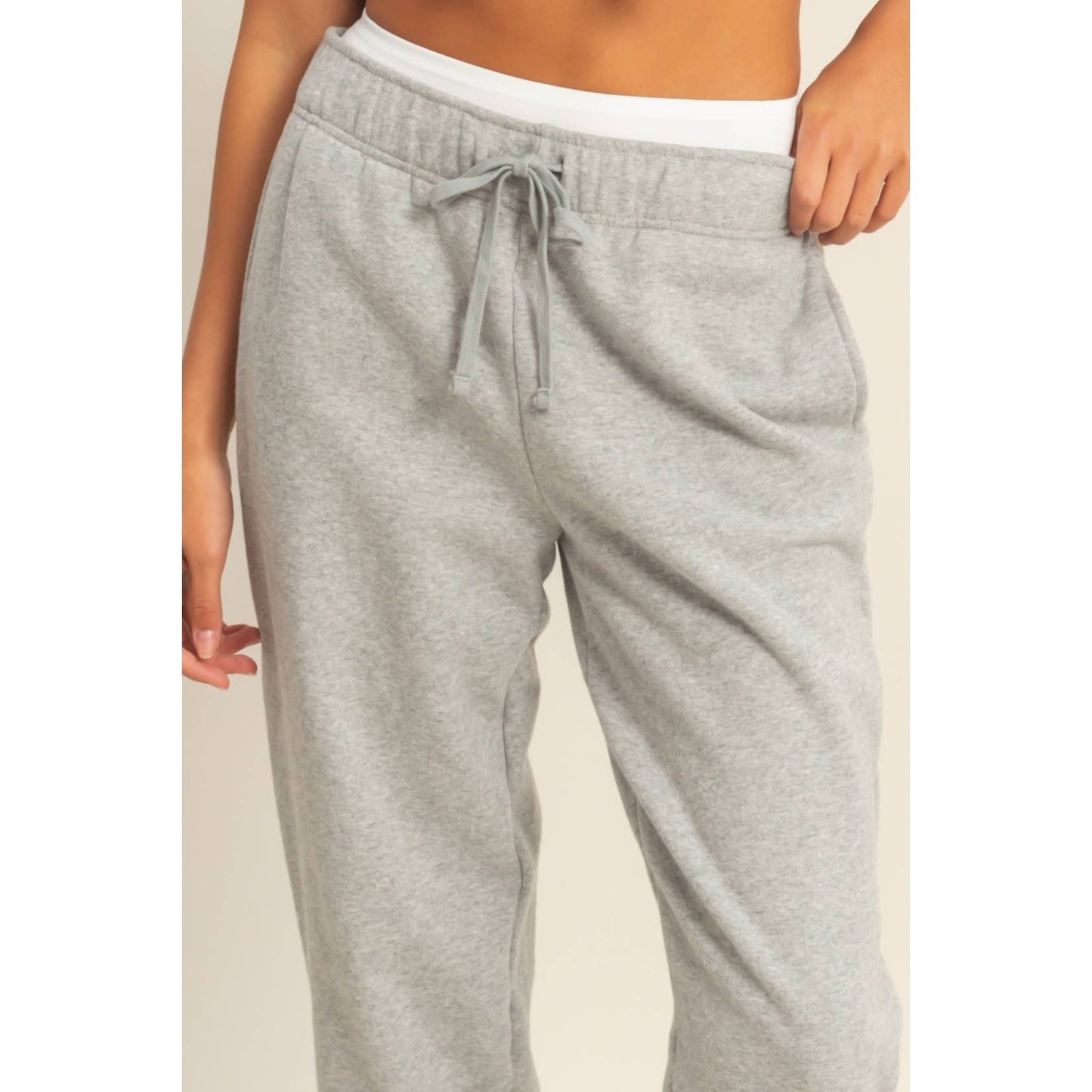 Mid-Rise Drawstring Jogger Pants: HEATHER GRAY
