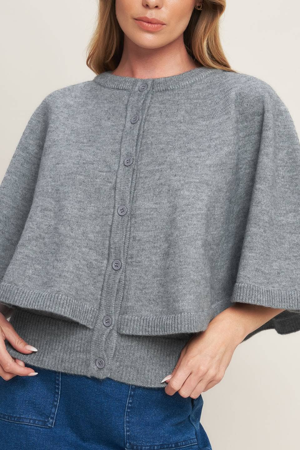 A capelet sweater knit top - HEATHER GREY Contemporary