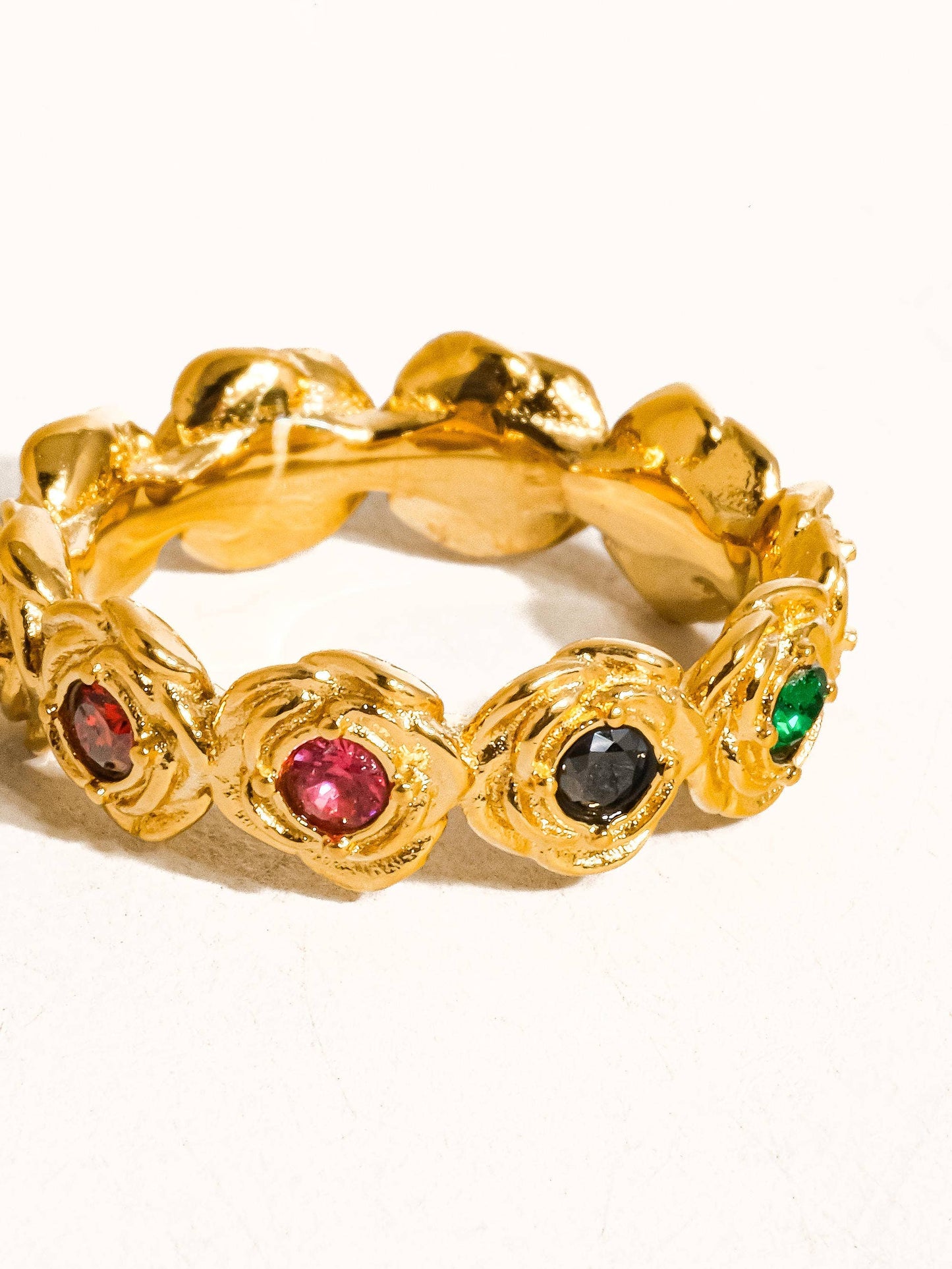 Frances 18K Gold Non-Tarnish Multi Stone Vintage Ring: Multi-Colored