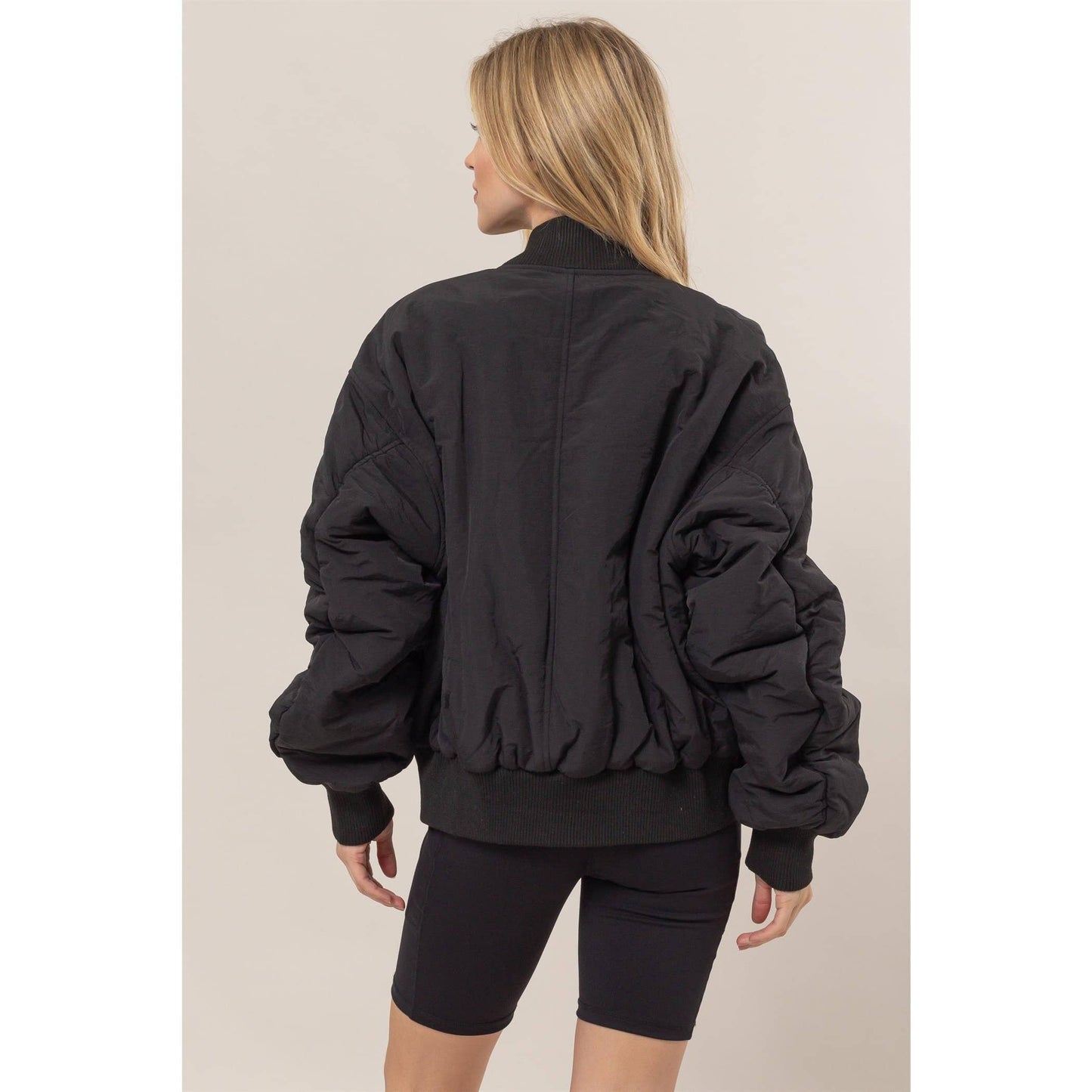 Oversized Bomber Puffer Jacket: BLACK / S-M-L(1-1-1)