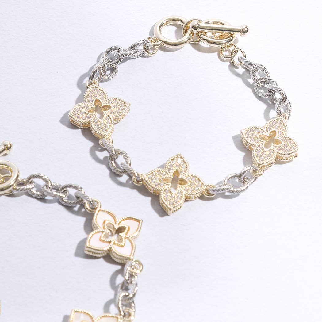 Lucky 3 Clover Pave Clover Mop Link Bracelet: BK / ONE SIZE