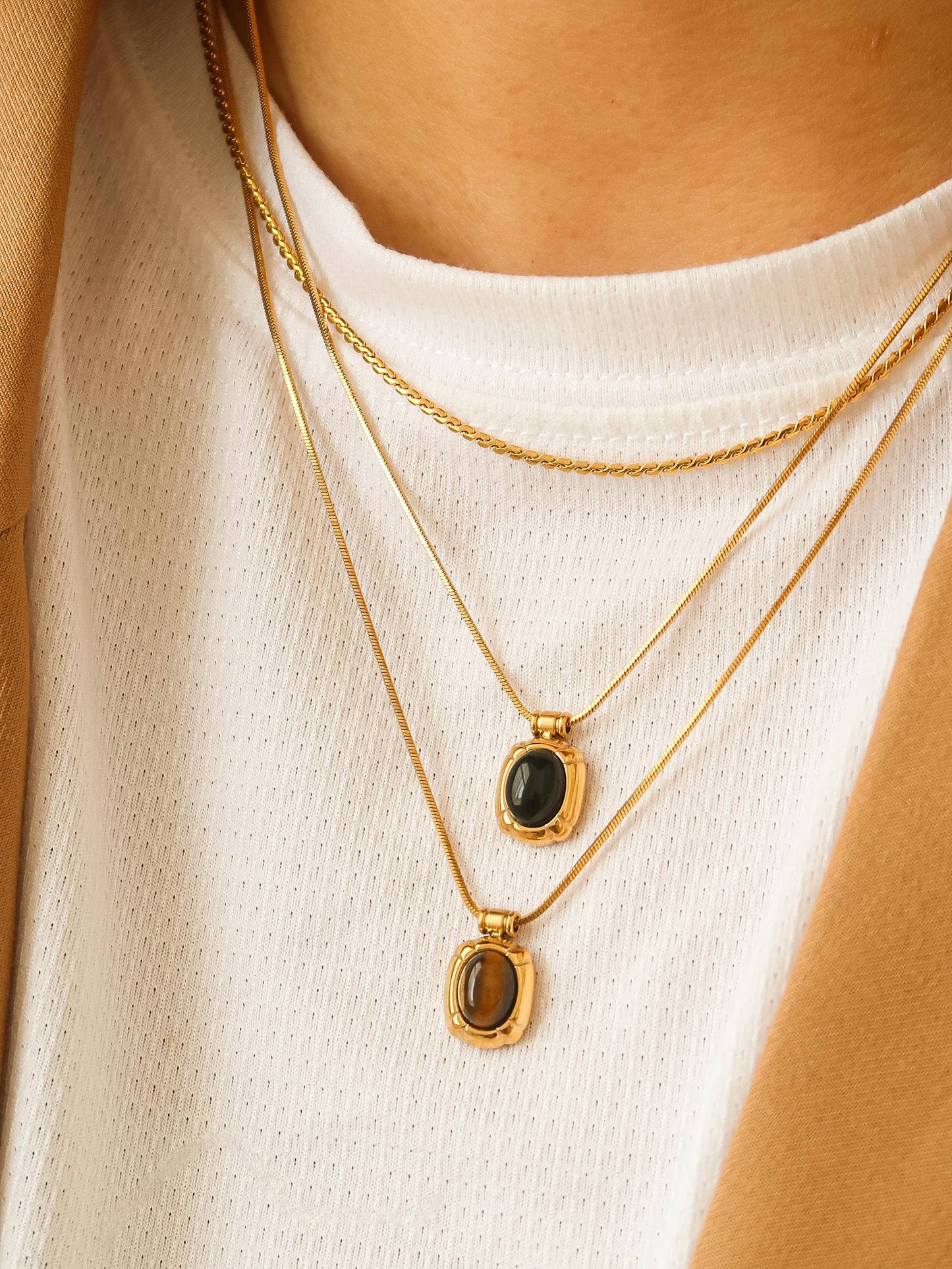 Dax 18K Gold Non-Tarnish Natural Stone Necklace: Brown