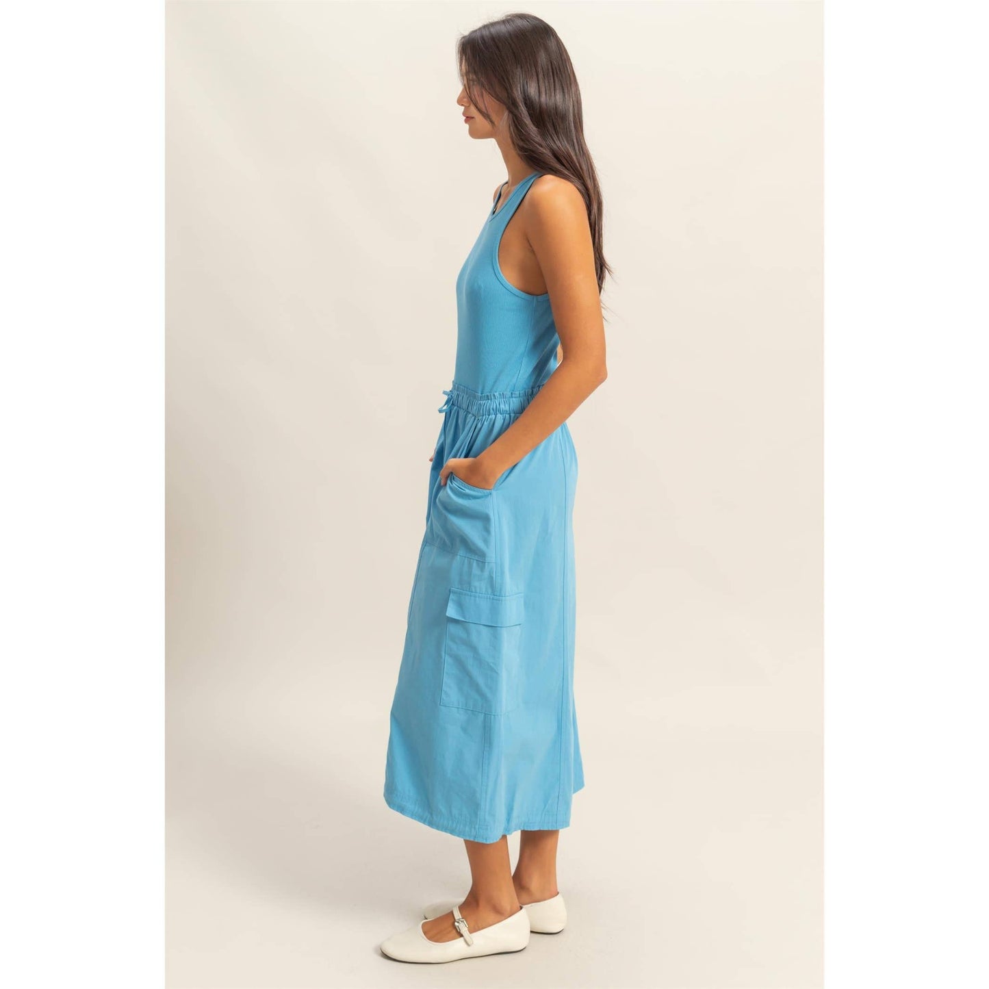Sleeveless Cargo Midi Dress: PINK