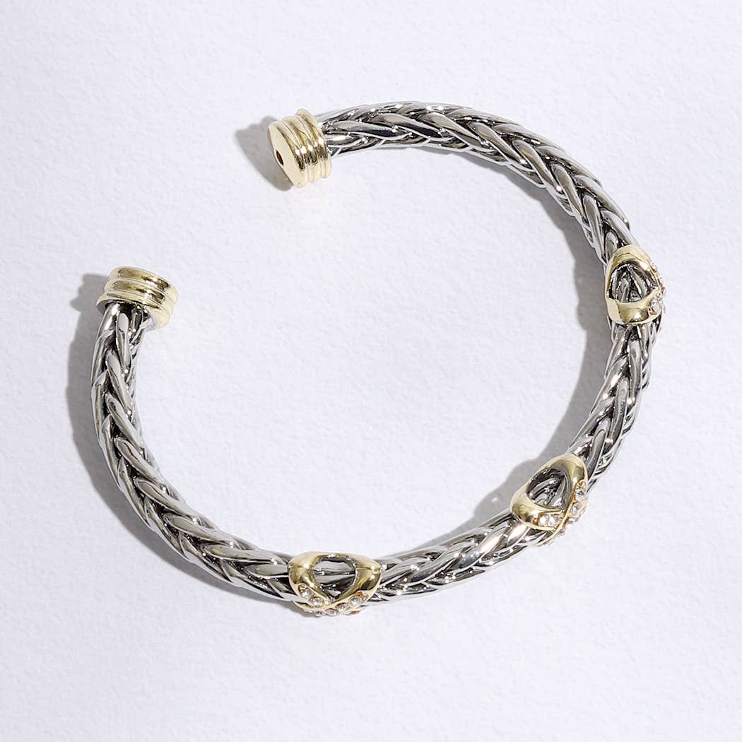 Three CZ X Stations Braided Bangle Bracelet: MULTI / ONE SIZE