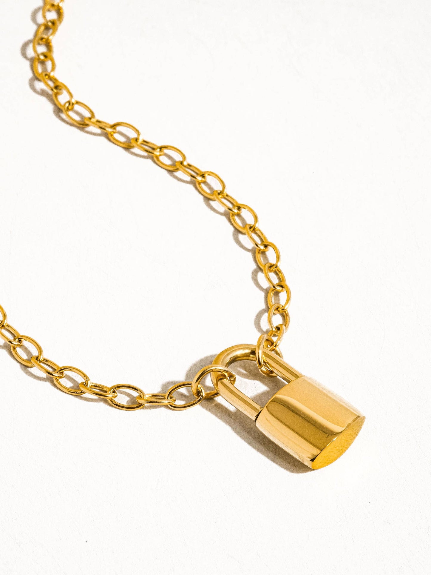 Locky 18K Non-Tarnish Lock Chain Necklace: Yellow Gold