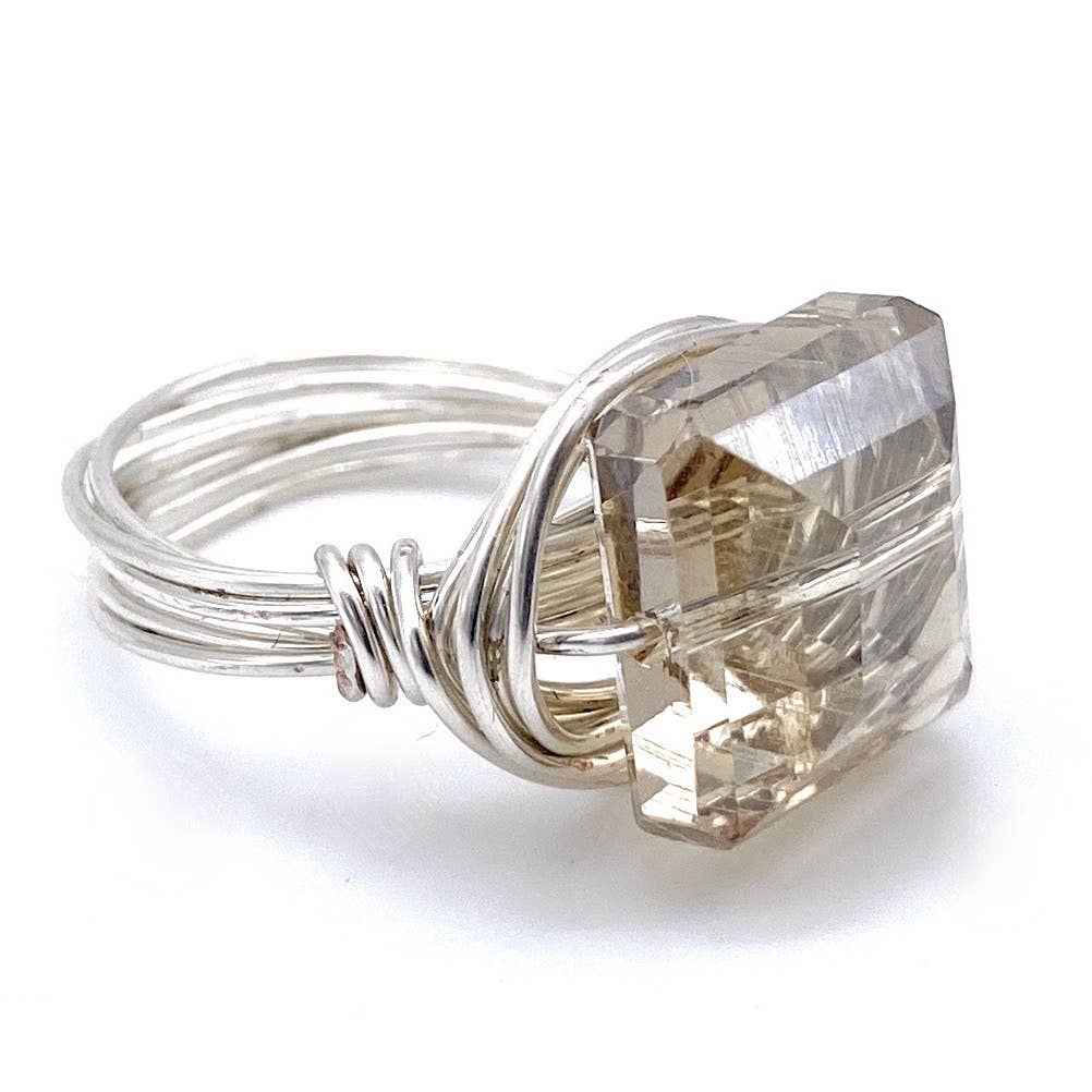 Champagne Square Crystal Silver Ring: Champagne / Silver / 7