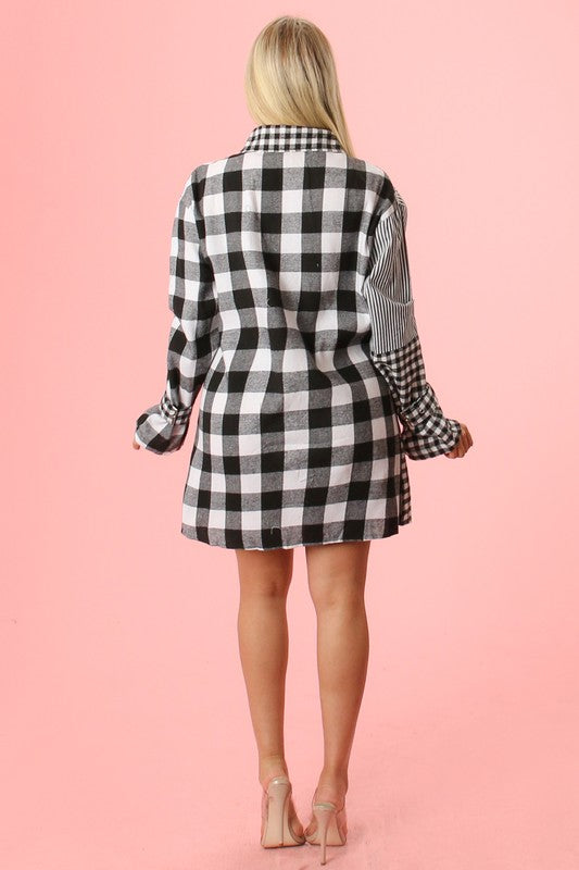 Checkered Plaid Shirt Dress
