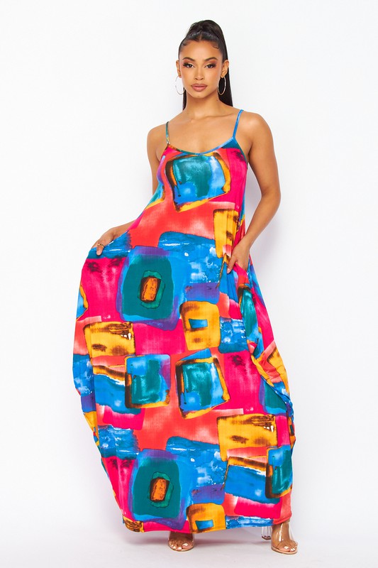 Colorful Spaghetti Strap  Maxi Vacation Dress- Ameila