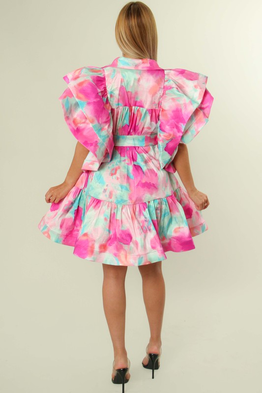 Short Ruffle Purple Multi Color Belted Party Plus Size Dress | Annie Dress