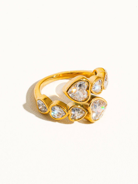 Wyatt 18K Gold Non-Tarnish Rhinestone Heart Ring: Yellow Gold / 7