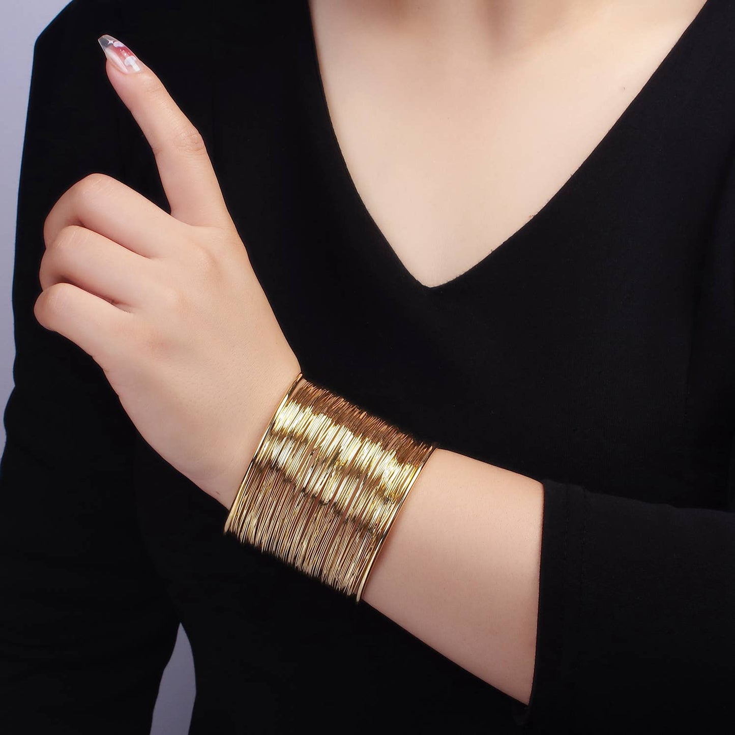 24K Gold Filled Wide Multiple Wire Cuff Bracelet