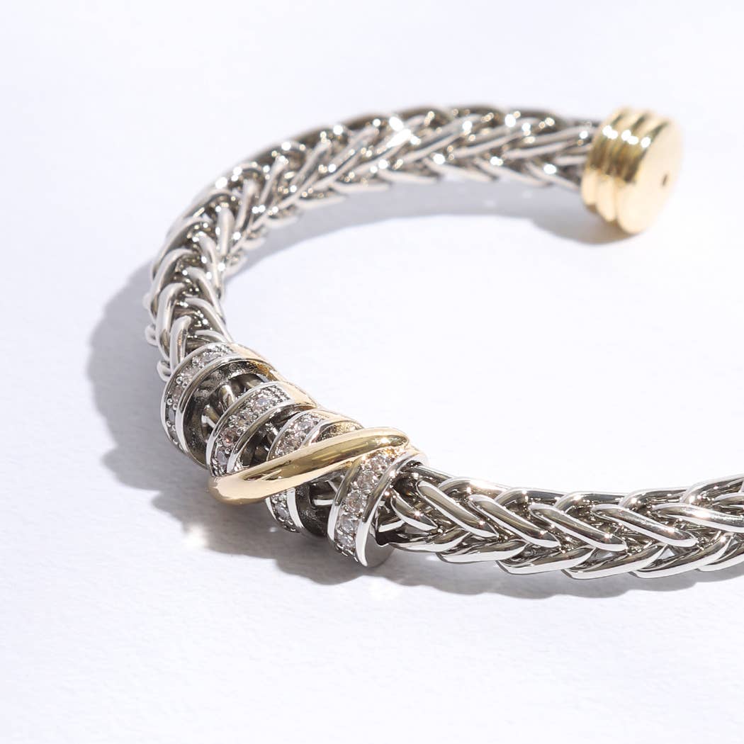 Ponytail 7MM Cross Pave Bar Bangle Bracelet: BK / ONE SIZE