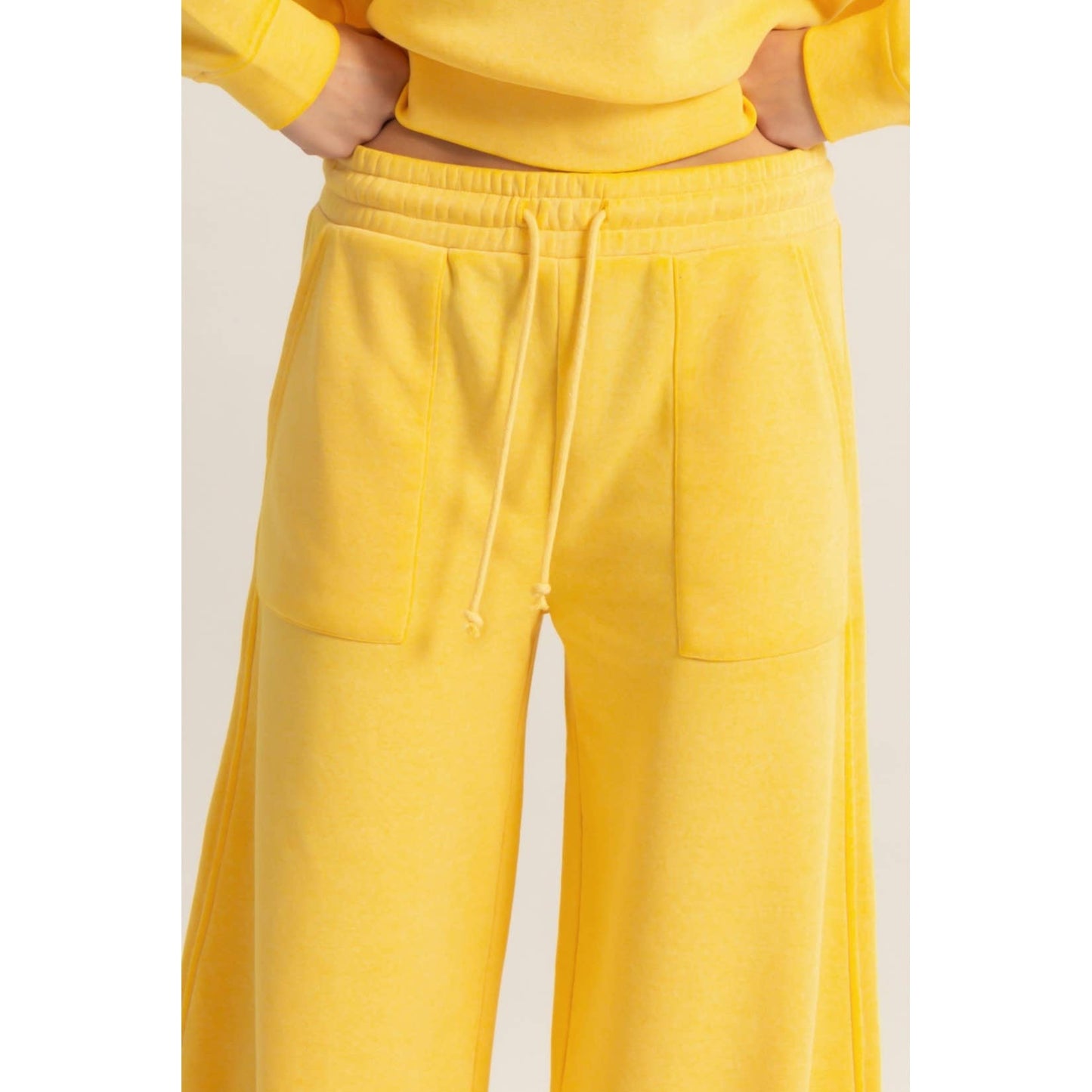 High Rise Wide Leg Drawstring Pants: SUNFLOWER