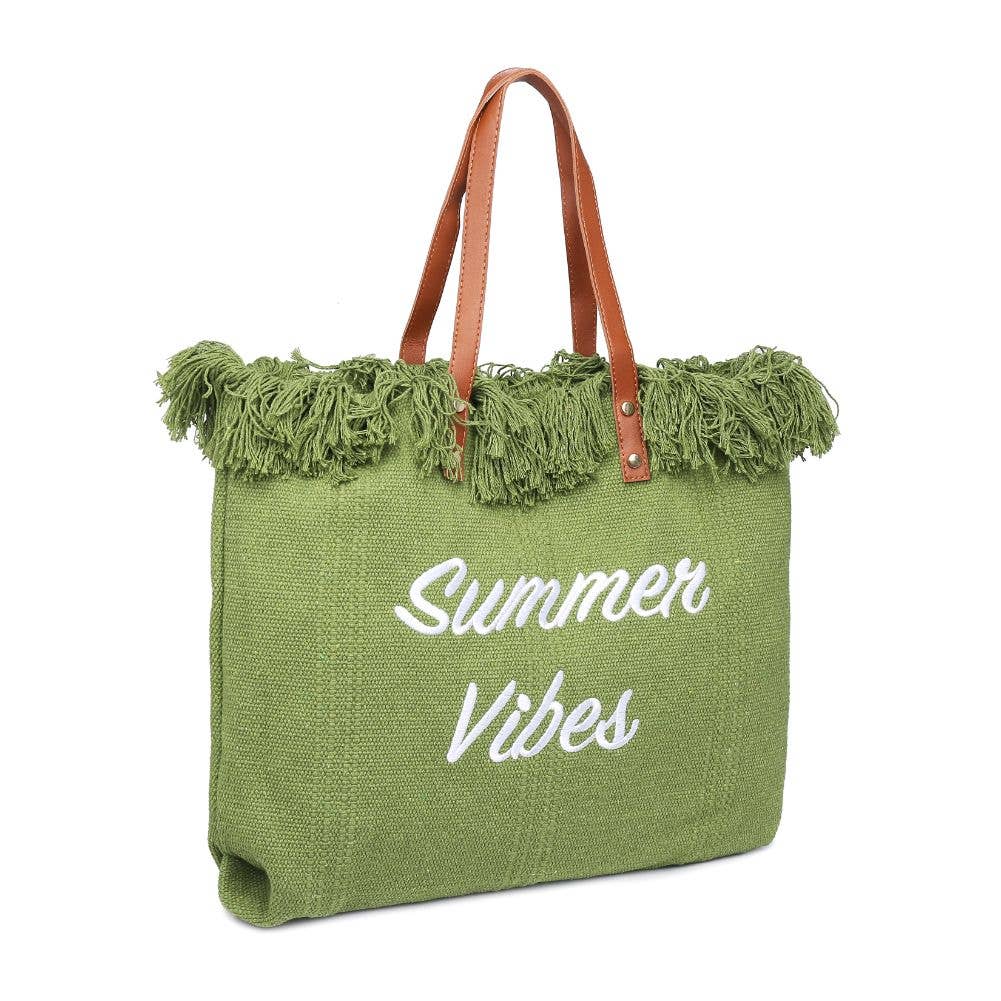 Summer Vibes Fringe Beach Tote: Natural