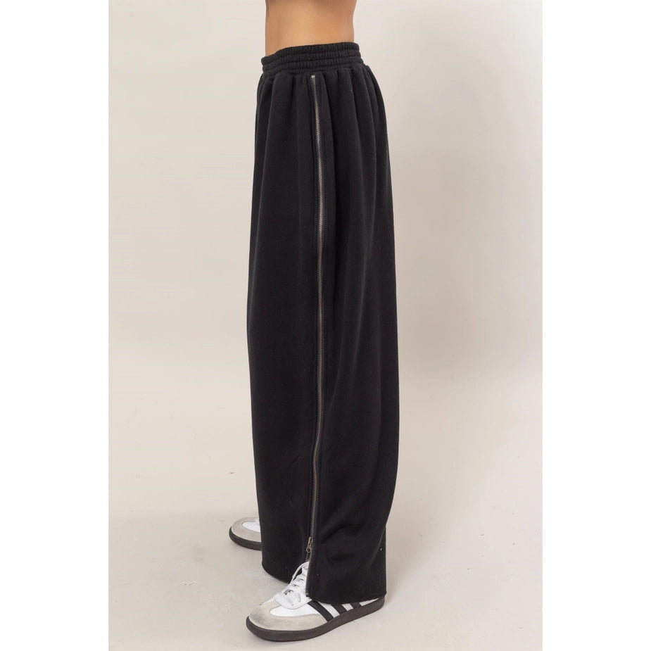 Wide-Leg Side Zipper Sweatpant