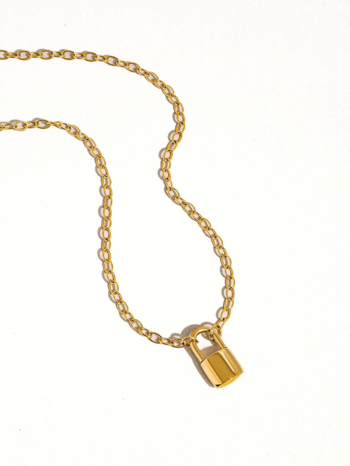 Locky 18K Non-Tarnish Lock Chain Necklace: Yellow Gold