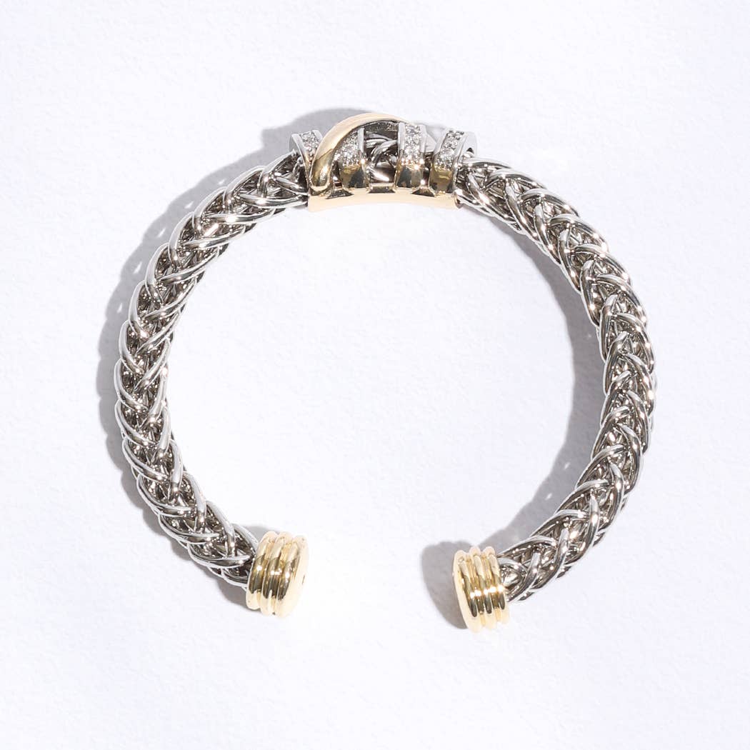 Ponytail 7MM Cross Pave Bar Bangle Bracelet: BK / ONE SIZE
