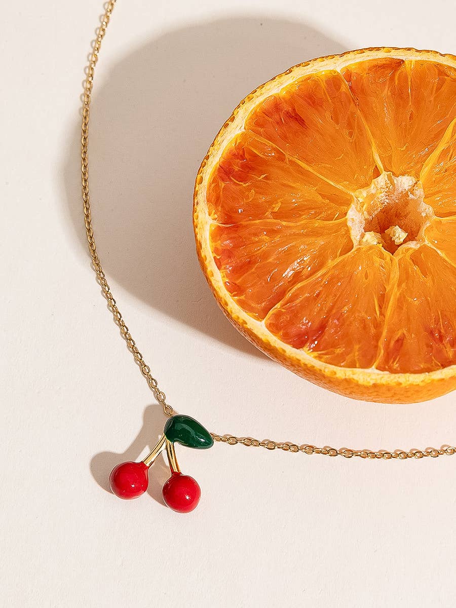 Mûre 18K Gold Non-Tarnish Vintage Cherry Necklace: Red